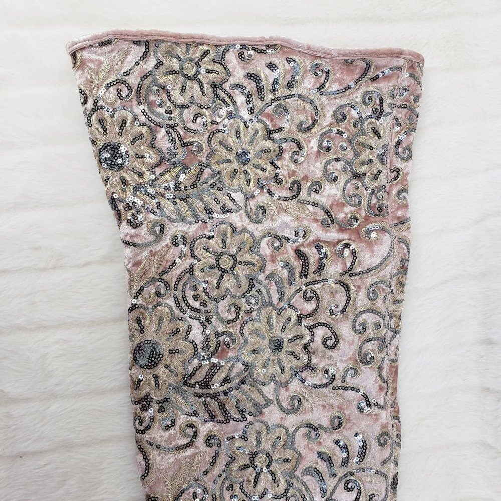 Pink Velvet Floral Embroidered Sequin OTK Boots - Picture 4 of 8